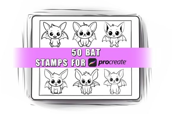 50 Cute Bat Procreate Stamps Brushes: Your Halloween Design Toolkit
