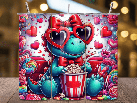 Adorable Dino Valentine Wrap for Tumblers