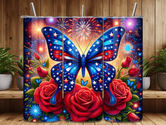Butterfly Rose Firework USA Tumbler Wrap: A Design for Celebration