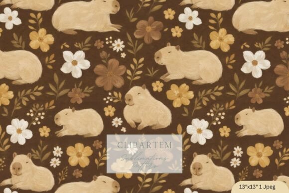 Cottagecore Capybara Floral Pattern Tile: Cozy, Quirky, and Perfect for Your Next Project