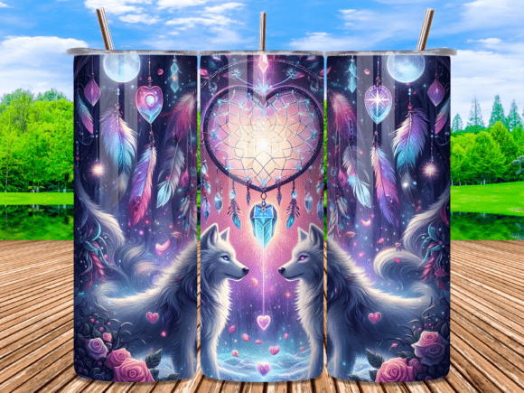 Dreamcatcher Wolf Valentine Tumbler Wrap: A Bold Design for Creators