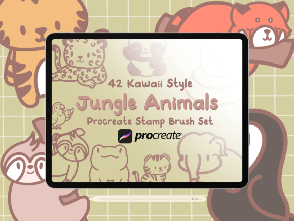 Effortless Kawaii: The Jungle Animals Procreate Stamp Brush Set