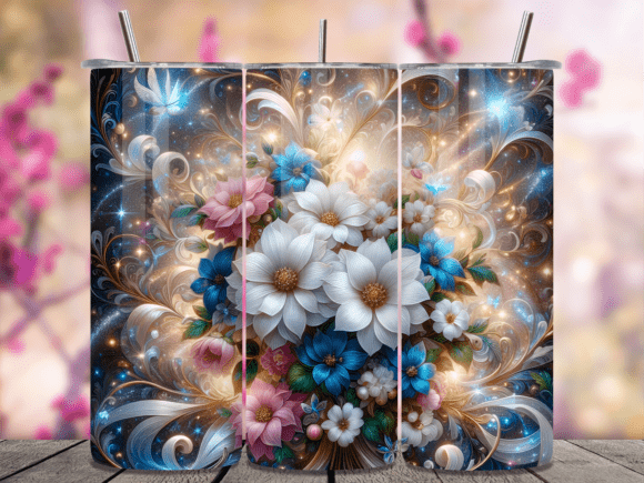Elegant White Rose Sparkle Tumbler Wrap