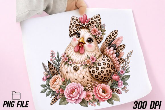 Floral Leopard Chicken with Bow PNG: A Creative Asset for Modern Designers
