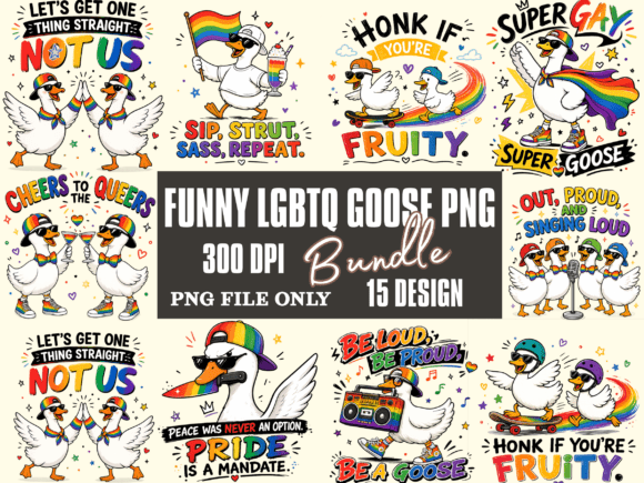 Funny Lgbtq Goose Sublimation Png Bundle: Bold Pride Design Assets
