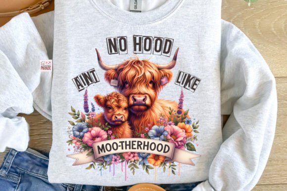 Mothers Day Highland Cow PNG Heifer: Rustic Charm for Design