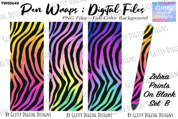 Neon Zebra on Black Pen Wraps Set B: Bold Pen Design Files
