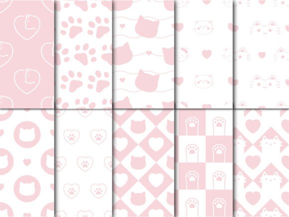 Pink Cute Cat Seamless Pattern Bundle: Kawaii Design Power
