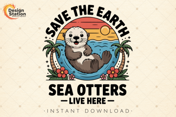 Save the Earth Cute Sea Otter PNG: A Design Asset with Heart