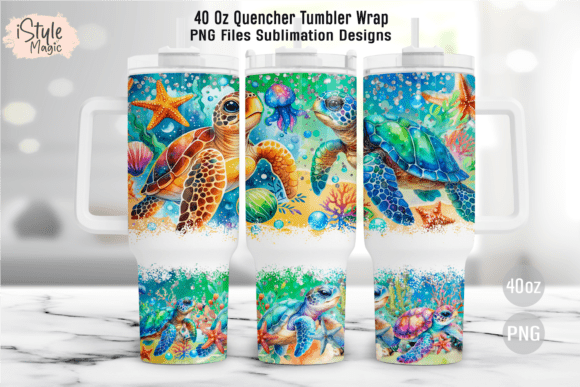 Sea Turtle Summer 40oz Tumbler Wrap PNG: Coastal Design Asset