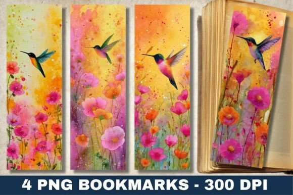 Watercolor Hummingbird Poppy Bookmark: A Design Asset for Creatives